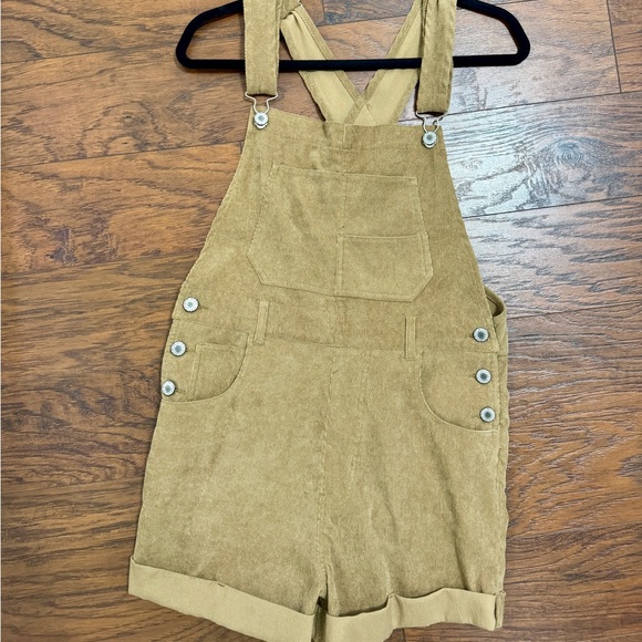 Tan Corduroy Short Overalls and Rust Mock Tank - Picture 5 of 6
